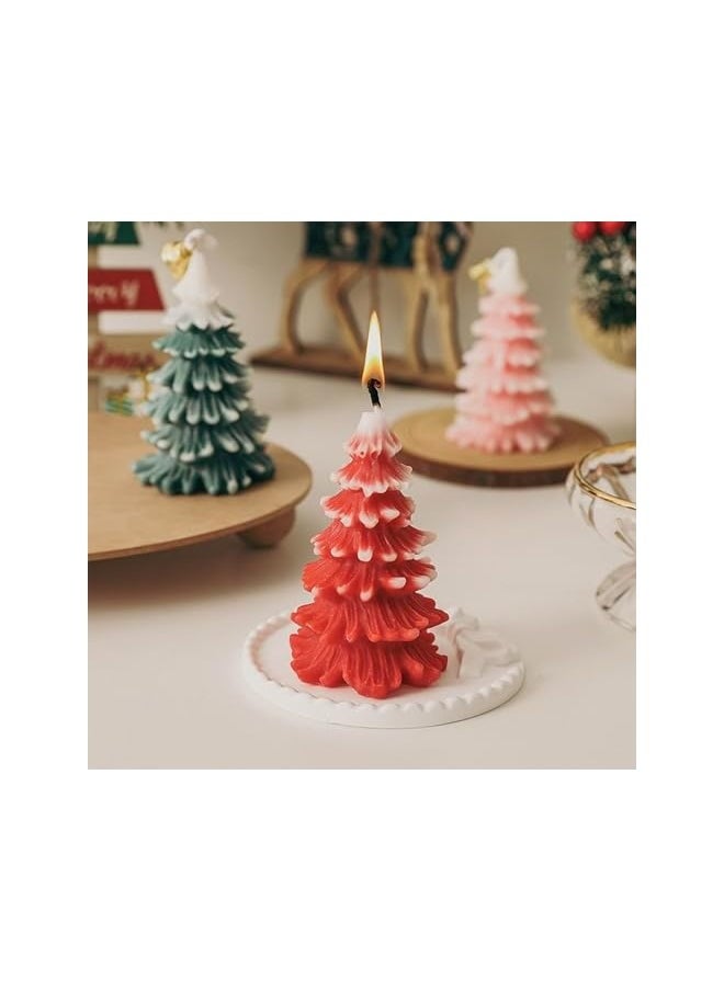 3pcs Christmas Tree Shape Candle with Bell, Christmas Themed Candle Christmas Scented Candle for Relaxation Holiday New Year Gift Decoration (Green/Red/Pink)