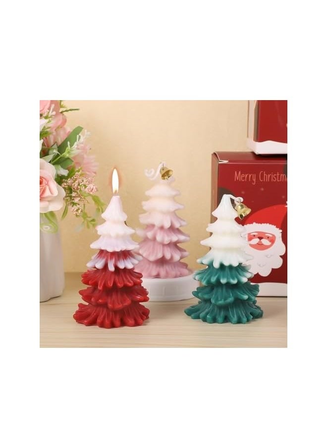 3pcs Christmas Tree Shape Candle with Bell, Christmas Themed Candle Christmas Scented Candle for Relaxation Holiday New Year Gift Decoration (Green/Red/Pink)