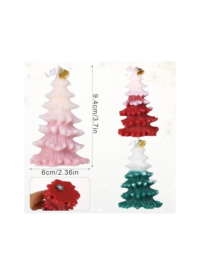 3pcs Christmas Tree Shape Candle with Bell, Christmas Themed Candle Christmas Scented Candle for Relaxation Holiday New Year Gift Decoration (Green/Red/Pink)