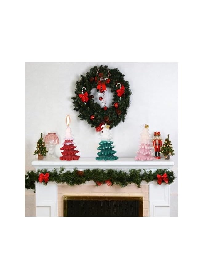 3pcs Christmas Tree Shape Candle with Bell, Christmas Themed Candle Christmas Scented Candle for Relaxation Holiday New Year Gift Decoration (Green/Red/Pink)