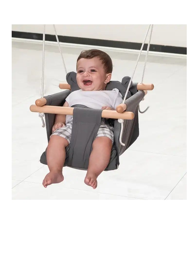 SOOFAM Baby Swing, Canvas Baby Swings for Infants, Secure Baby Swing Outdoor, Toddler Swing for Indoors, Wooden Hanging Baby Swing Seat, Hammock for Tree and Backyard (grey)