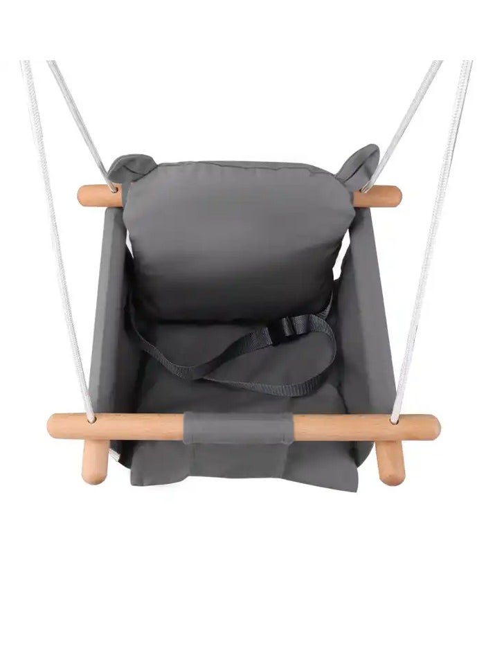 SOOFAM Baby Swing, Canvas Baby Swings for Infants, Secure Baby Swing Outdoor, Toddler Swing for Indoors, Wooden Hanging Baby Swing Seat, Hammock for Tree and Backyard (grey)