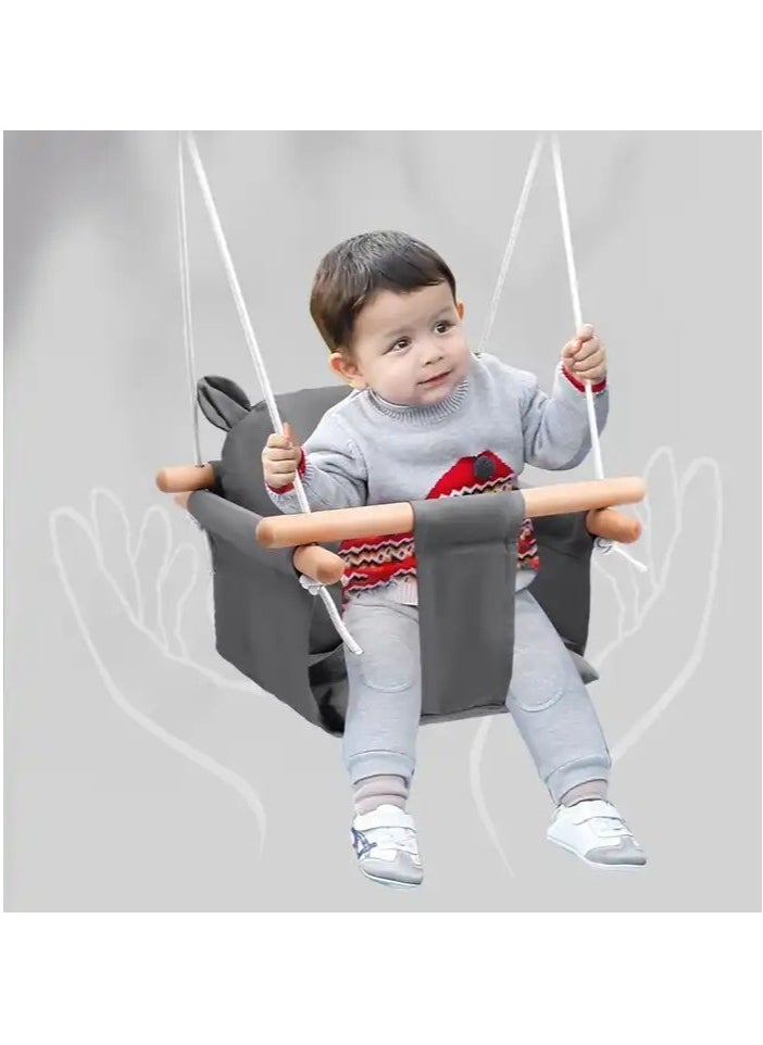 SOOFAM Baby Swing, Canvas Baby Swings for Infants, Secure Baby Swing Outdoor, Toddler Swing for Indoors, Wooden Hanging Baby Swing Seat, Hammock for Tree and Backyard (grey)