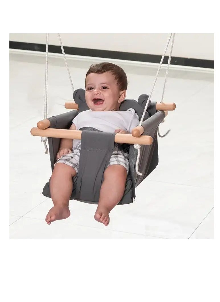 SOOFAM Baby Swing, Canvas Baby Swings for Infants, Secure Baby Swing Outdoor, Toddler Swing for Indoors, Wooden Hanging Baby Swing Seat, Hammock for Tree and Backyard (grey)