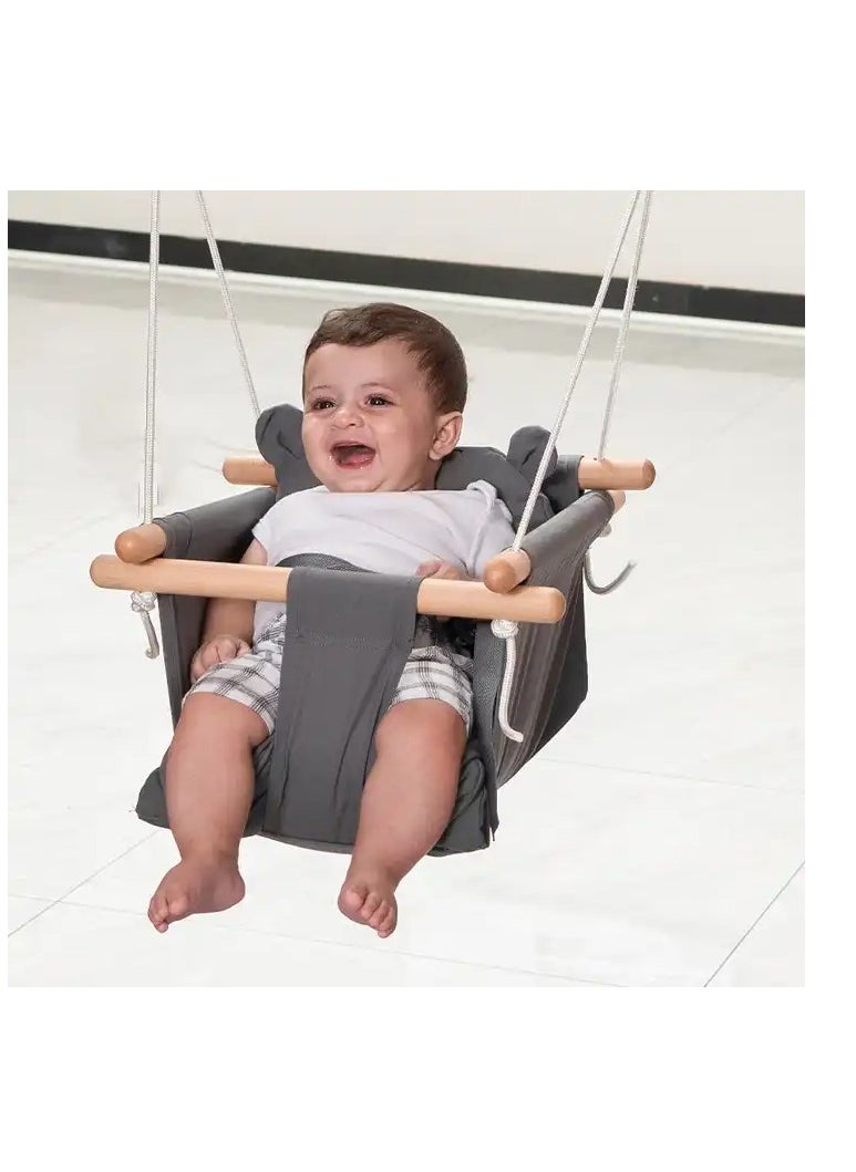 SOOFAM Baby Swing, Canvas Baby Swings for Infants, Secure Baby Swing Outdoor, Toddler Swing for Indoors, Wooden Hanging Baby Swing Seat, Hammock for Tree and Backyard (grey)