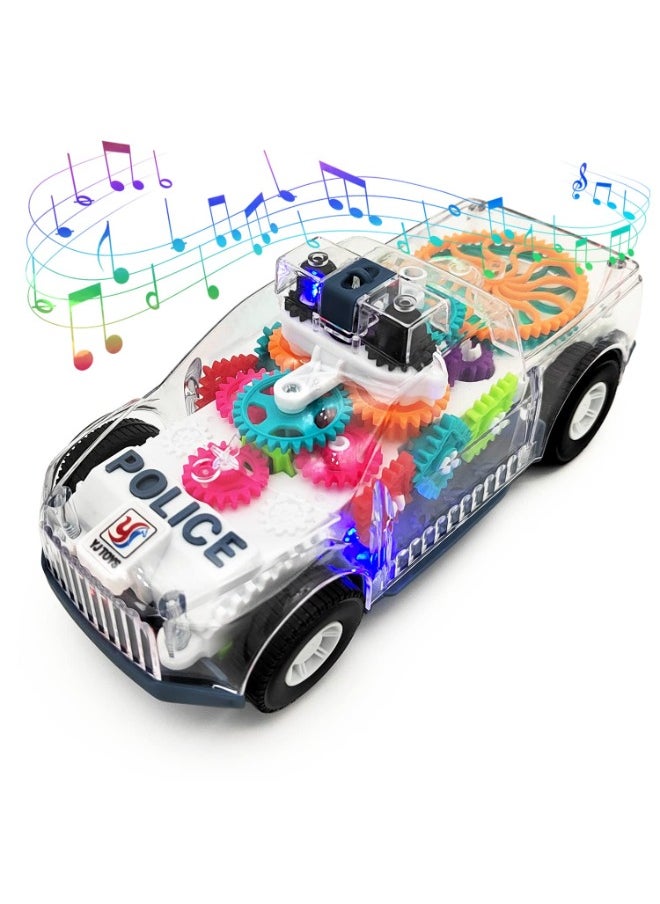 Baby Toddler Police Car Electric Toy with Auto Driving, Transparent Gears, Music & Lights – Fun Kids Gift