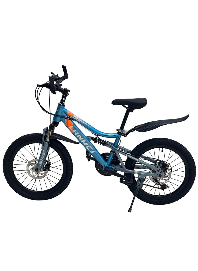 Shard 20-Inch Kids Mountain Bike – 21-Speed, Carbon Steel Frame, Dual Suspension, Front & Rear Disc Brakes, Adjustable Seat, Blue/Black