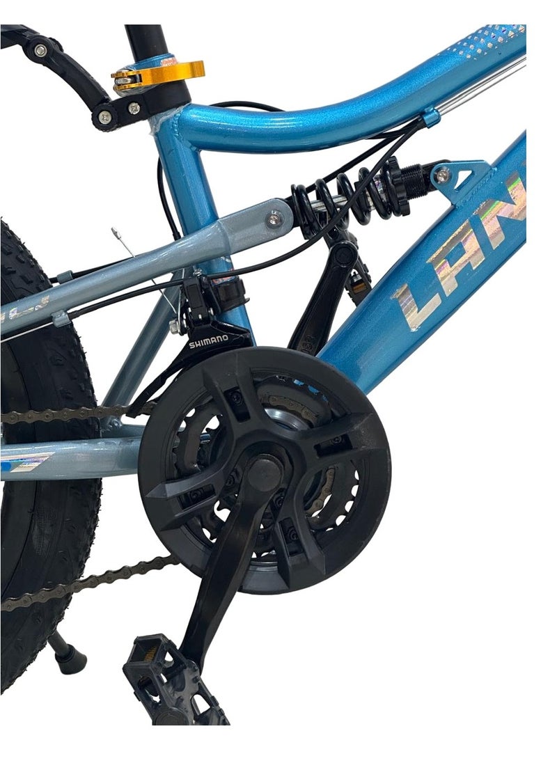 Shard 20-Inch Kids Mountain Bike – 21-Speed, Carbon Steel Frame, Dual Suspension, Front & Rear Disc Brakes, Adjustable Seat, Blue/Black