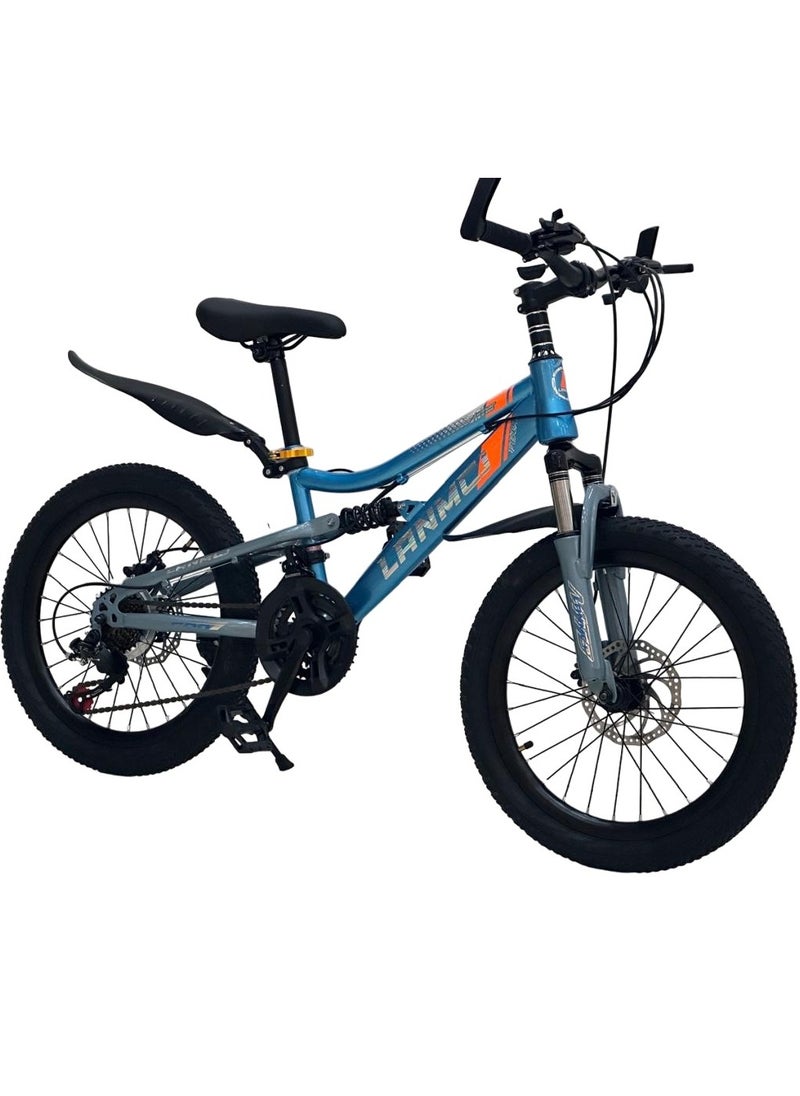 Shard 20-Inch Kids Mountain Bike – 21-Speed, Carbon Steel Frame, Dual Suspension, Front & Rear Disc Brakes, Adjustable Seat, Blue/Black