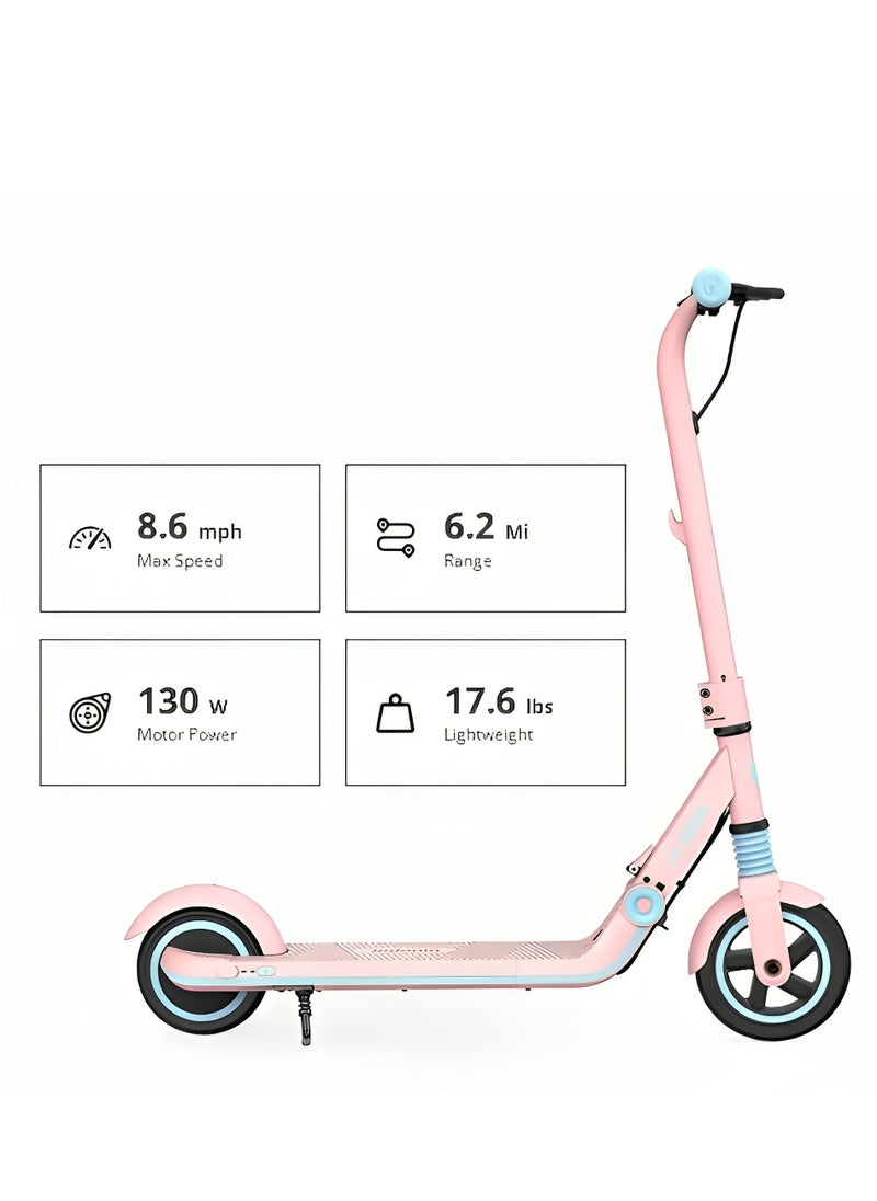 Kids Electric Scooter 6-12 Years, LED Display, 130 W Motor, Shock Absorption, Dual Brake System, Folding Electric Scooter, Gift for Children (Pink)