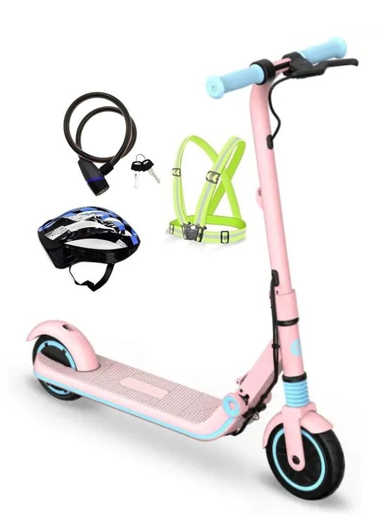 Kids Electric Scooter 6-12 Years, LED Display, 130 W Motor, Shock Absorption, Dual Brake System, Folding Electric Scooter, Gift for Children (Pink)