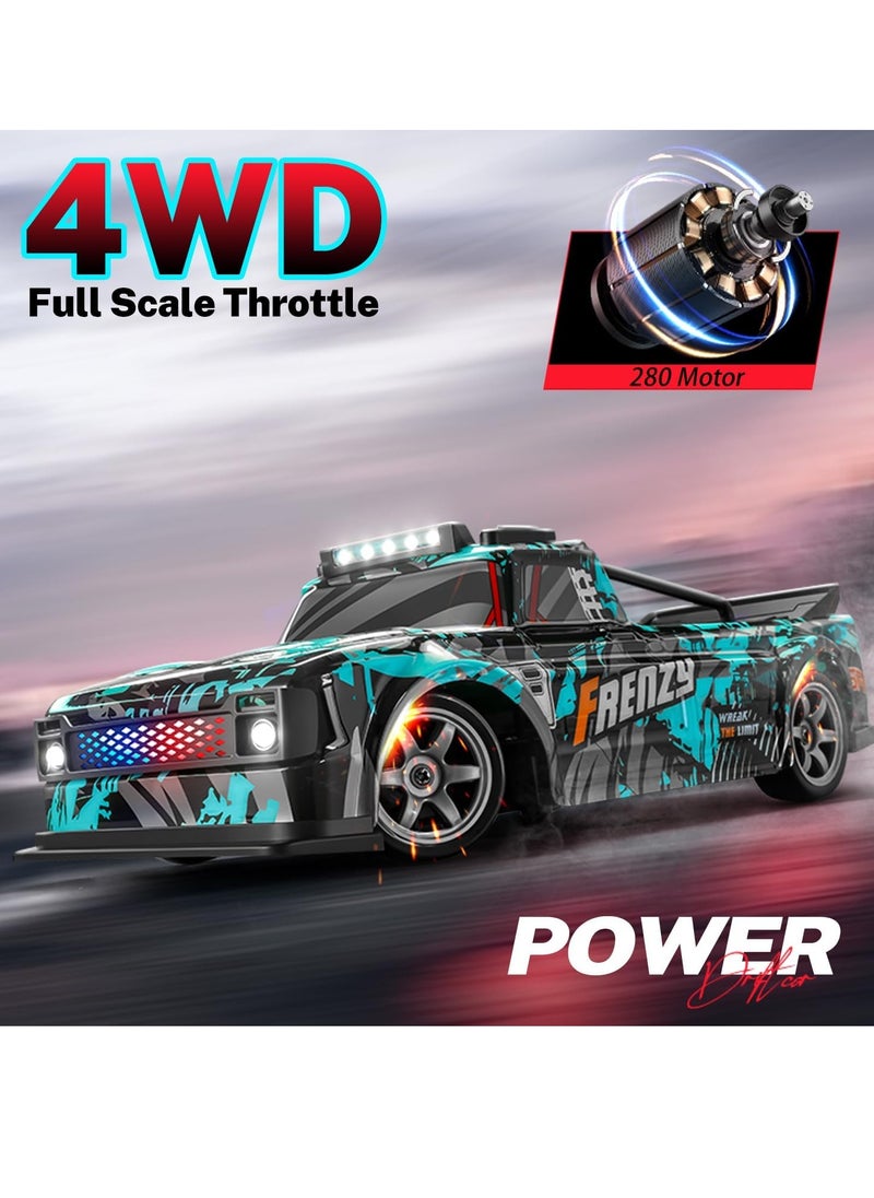 1:16 Scale RC Drift Car 4WD, 25KM/H High-Speed Remote Control Car with LED Lights, Rechargeable Battery, & Extra Tires – Ultimate Drift RC Car for Kids & Adults, Full Throttle Control for Night Racing Fun