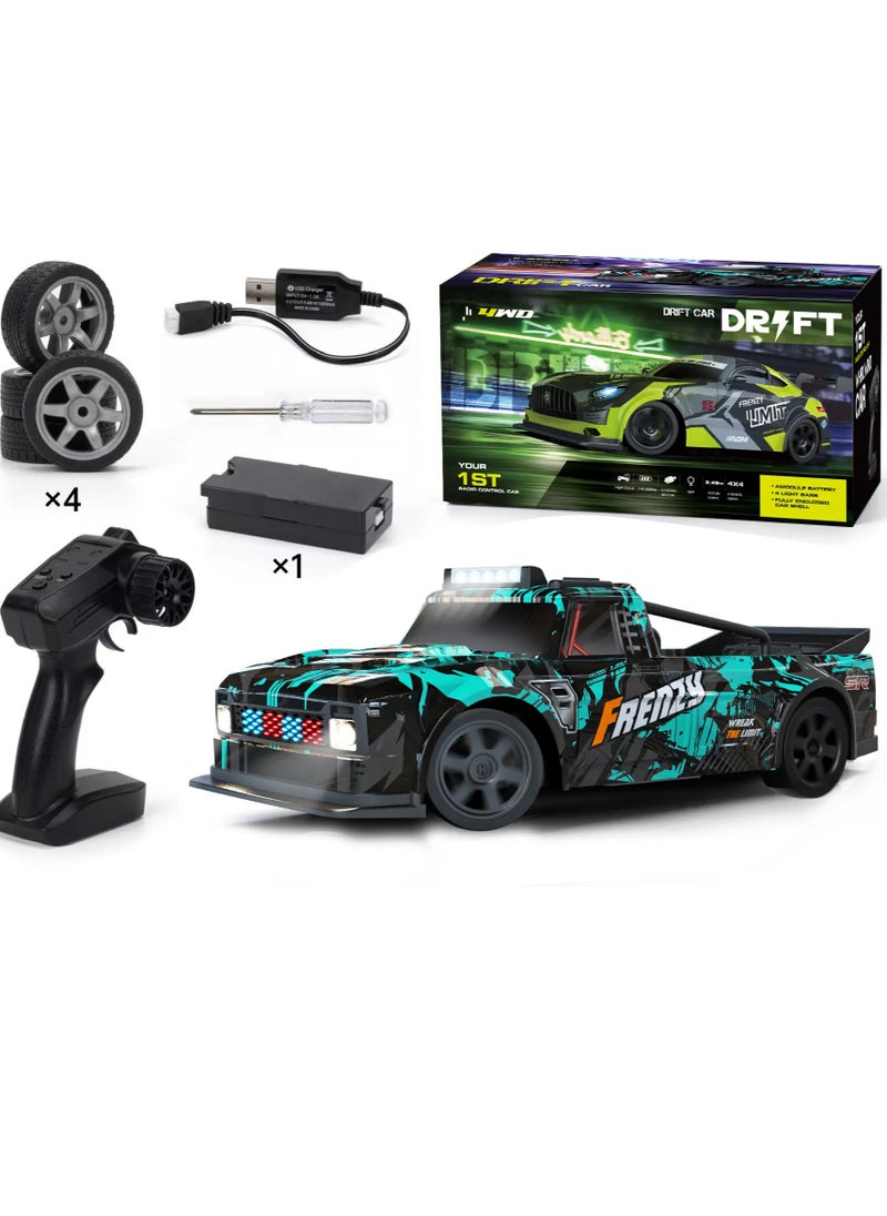 1:16 Scale RC Drift Car 4WD, 25KM/H High-Speed Remote Control Car with LED Lights, Rechargeable Battery, & Extra Tires – Ultimate Drift RC Car for Kids & Adults, Full Throttle Control for Night Racing Fun