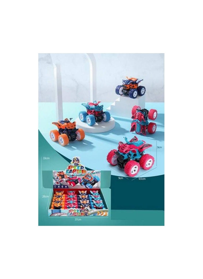 Speed Racer Big-Wheel Off-Road Toy Cars for Kids – Set of 4 Colorful Friction-Powered Monster Trucks with Bold Designs and Sturdy Construction, Each Car 9.5 cm – Comes in a 37x28x33 cm Display Box, Ideal for Fun Indoor & Outdoor Play for kids