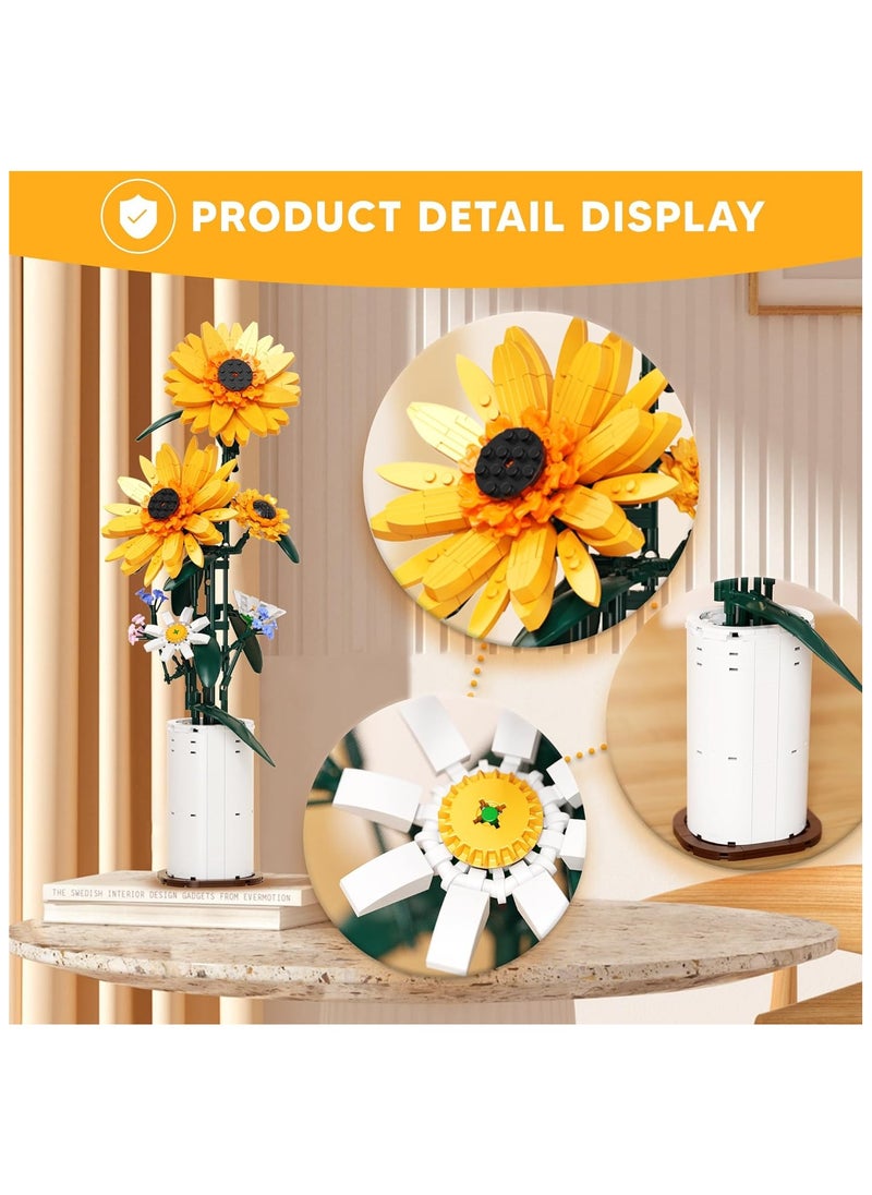 Sunflower Building Blocks Sets Flower Bouquet with Vase for Adults Teens, Flower Garden Building Toys for Girls Boys Home Decor - 821Pcs