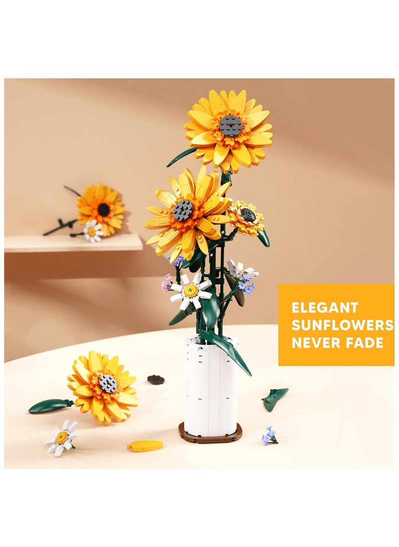 Sunflower Building Blocks Sets Flower Bouquet with Vase for Adults Teens, Flower Garden Building Toys for Girls Boys Home Decor - 821Pcs