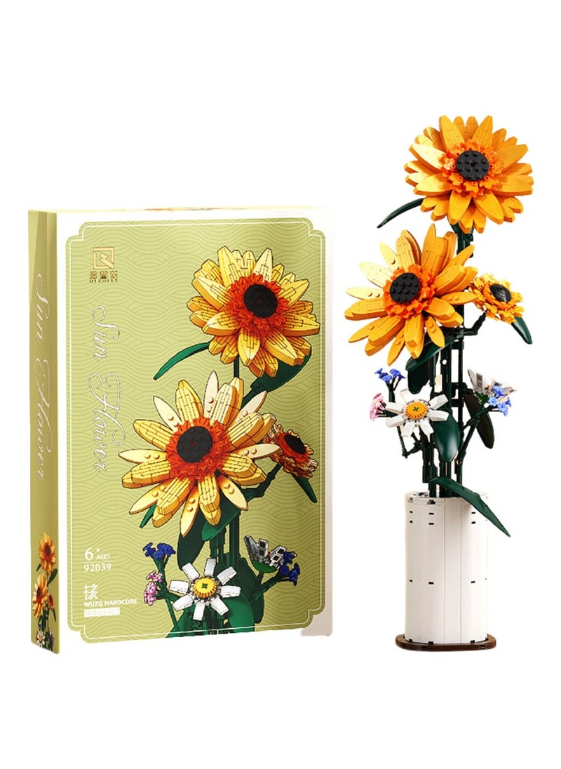 Sunflower Building Blocks Sets Flower Bouquet with Vase for Adults Teens, Flower Garden Building Toys for Girls Boys Home Decor - 821Pcs