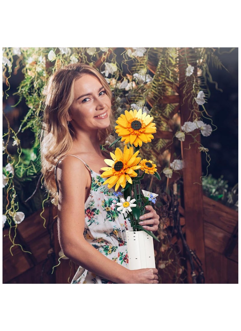 Sunflower Building Blocks Sets Flower Bouquet with Vase for Adults Teens, Flower Garden Building Toys for Girls Boys Home Decor - 821Pcs