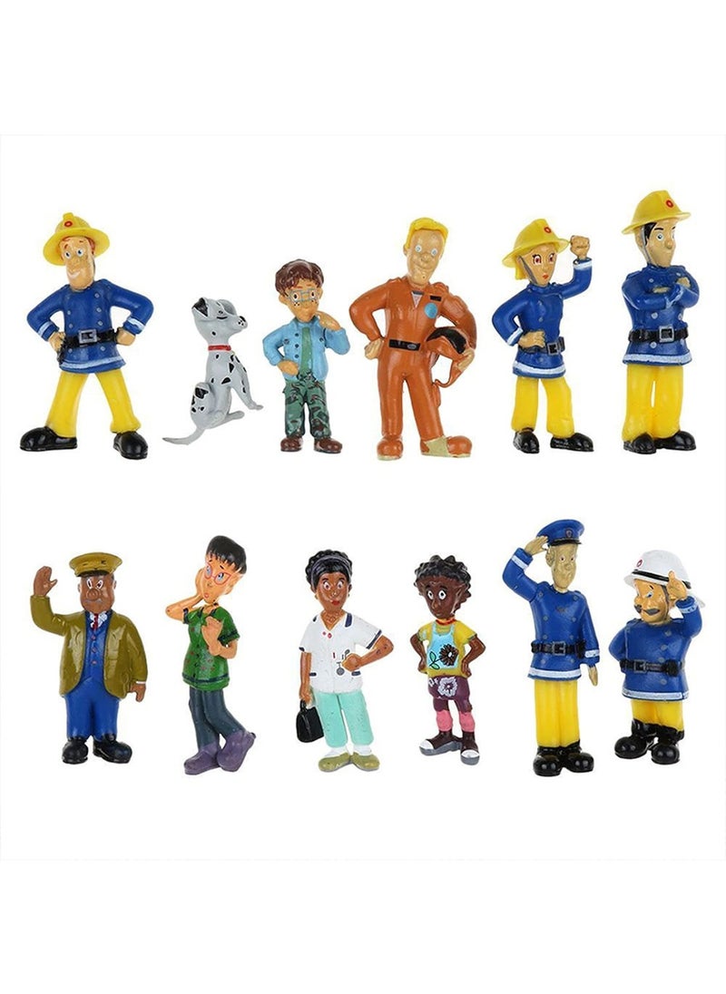 12-piece set of firefighter cartoon series character children's toys, model collection toys