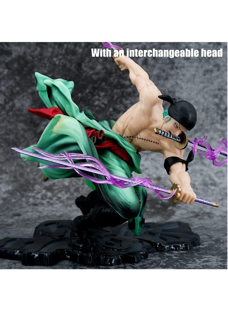 Three Thousand World Anime Character Model, One Piece Roronoa Zoro Figure Pirate King of the Seas Model Suitable for Desktop, One Piece Roronoa Zoro Figure Toys