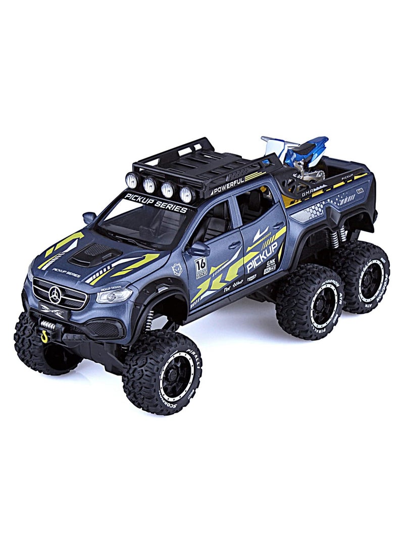 1/24 Metal Pickup Toy Truck,car for Boys Over 3 Years Old Toys,six Wheel Alloy die Casting Pull Back car Toy (Blue)