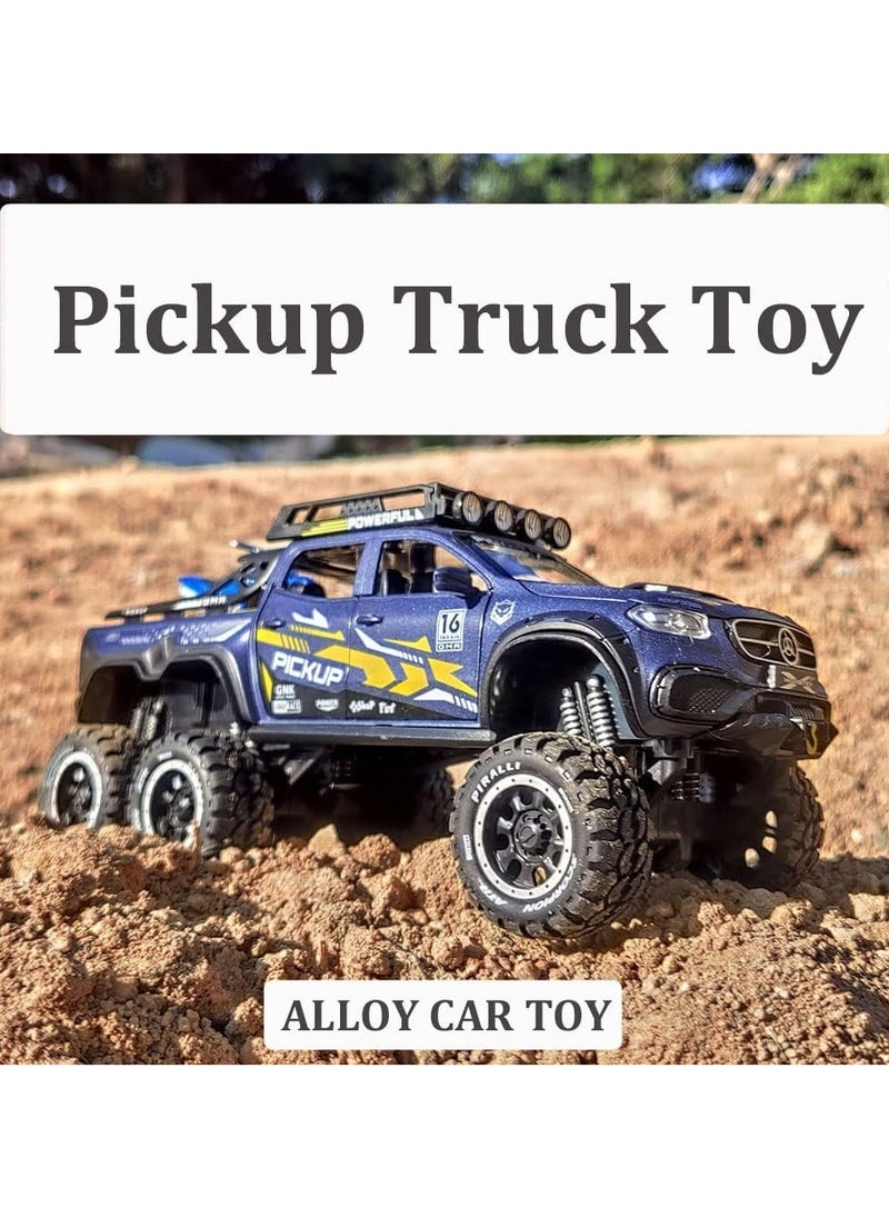 1/24 Metal Pickup Toy Truck,car for Boys Over 3 Years Old Toys,six Wheel Alloy die Casting Pull Back car Toy (Blue)