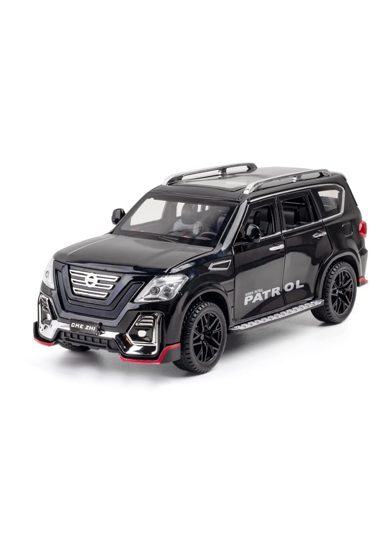 1:24 Diecast Model Alloy Nissan Patrol Metal Pull Back Car with Sound Light, 6 Openable Doors Toy Vehicles for Kids Gift (BLACK)