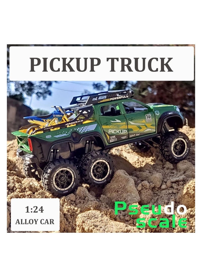 1/24 metal pickup toy truck,car for boys over 3 years old toys,six wheel alloy die casting pull back car toy (Green)