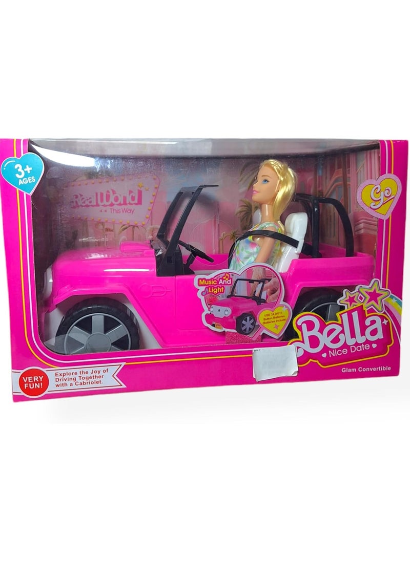 Bella Convertible Doll Playset - Stylish Pink Car with 12-inch Doll for Kids Ages 3+ - Fun and Imaginative Pretend Play Toy