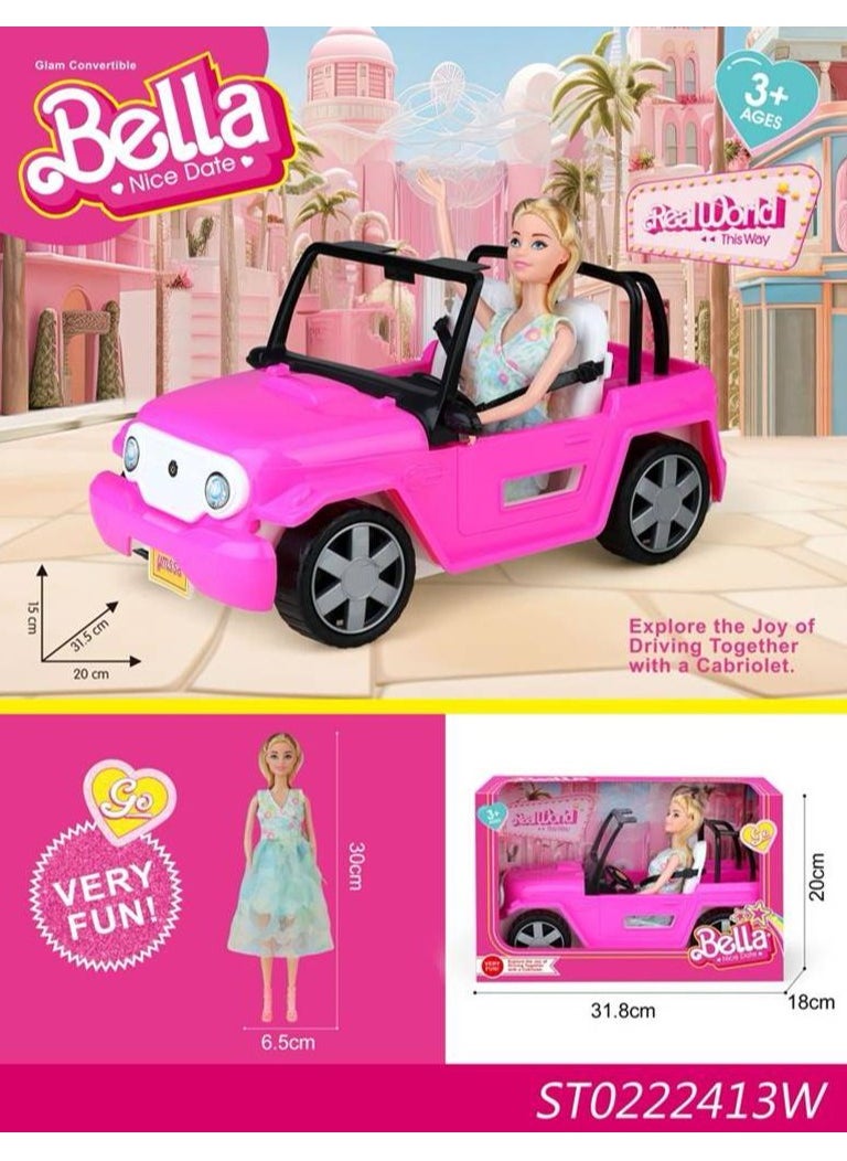 Bella Convertible Doll Playset - Stylish Pink Car with 12-inch Doll for Kids Ages 3+ - Fun and Imaginative Pretend Play Toy