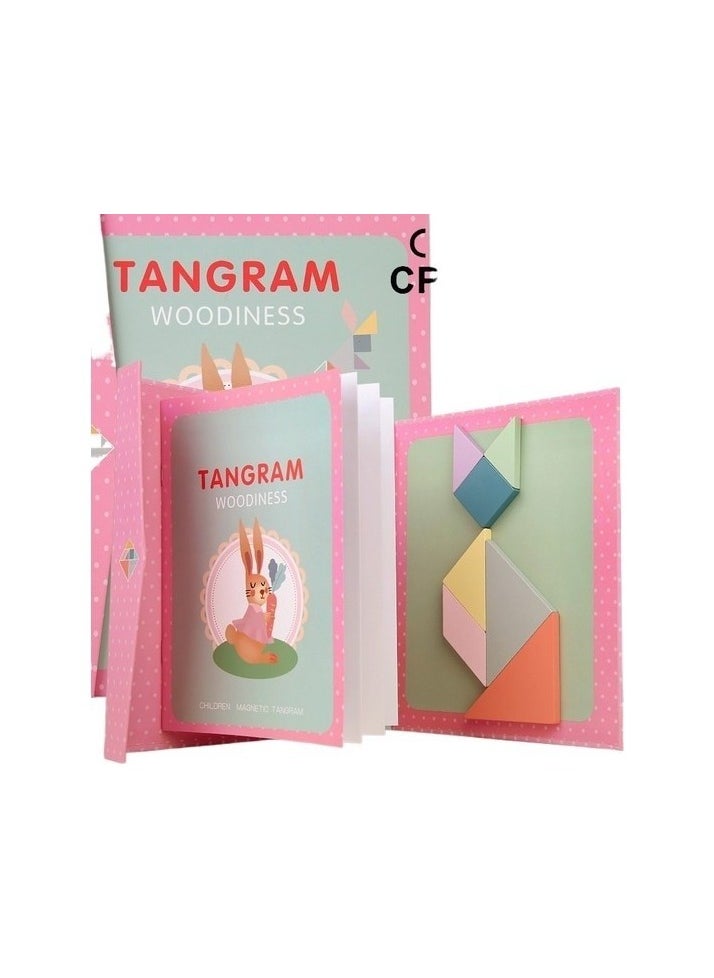 Child Early Learning Wood Magnetic Tangram Teaching Teaching Magnetic Color Puzzle Colour:Light pink