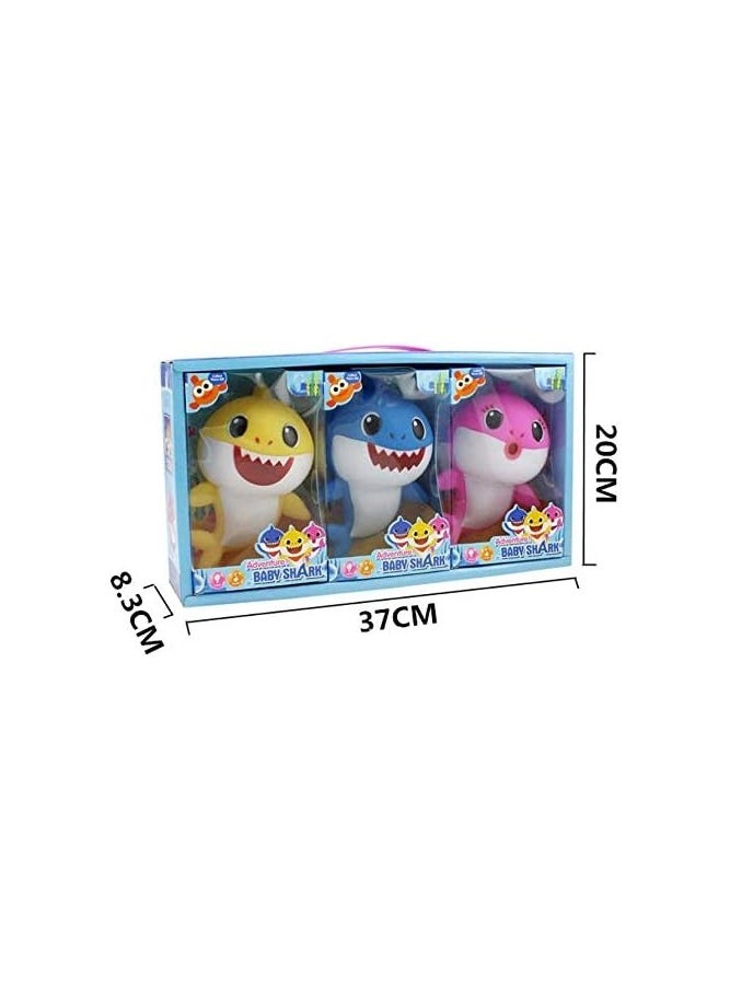 Baby Shark Toy Set – 3-Pack of Colorful Singing Sharks with Blue, Yellow, and Pink Characters – Interactive Musical Plush Dolls for Kids, Perfect for Baby Shark Fans