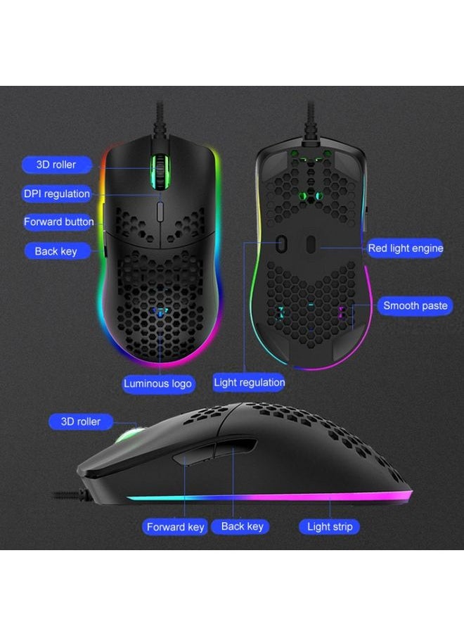 XUNSVFOX XYH90 Wired Hollow Hole Mouse RGB Illuminated Macro Programming Gaming Mouse(Black)