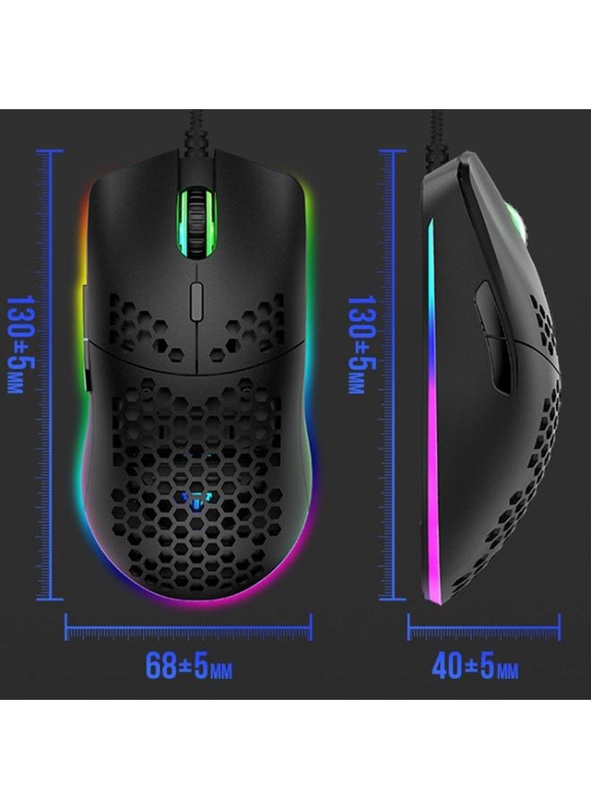 XUNSVFOX XYH90 Wired Hollow Hole Mouse RGB Illuminated Macro Programming Gaming Mouse(Black)