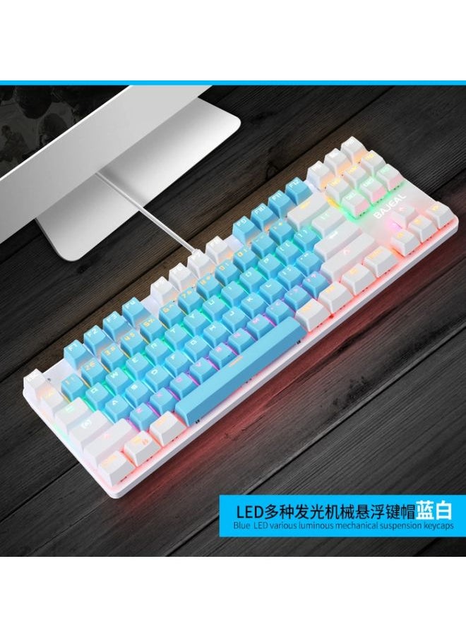 BAJEAL K100 87 Keys Green Shaft Wired Mechanical Keyboard, Cable Length: 1.6m(Blue White)