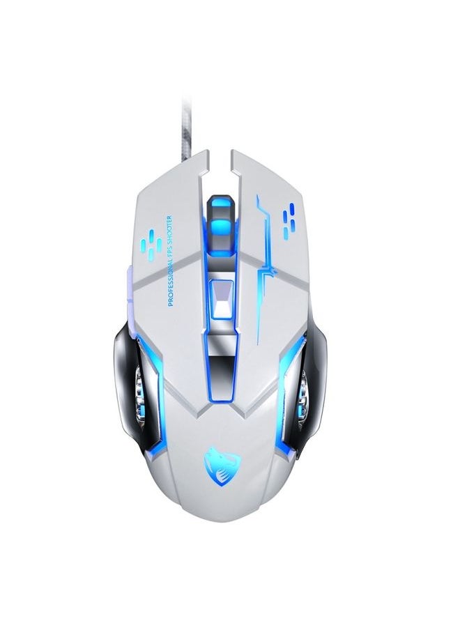 T-WOLF V6 USB Interface 6-Buttons 3200 DPI Wired Mouse Gaming Mechanical Macro Programming 7-Color Luminous Gaming Mouse, Cable Length: 1.5m(Macro Definition Silent Version White)