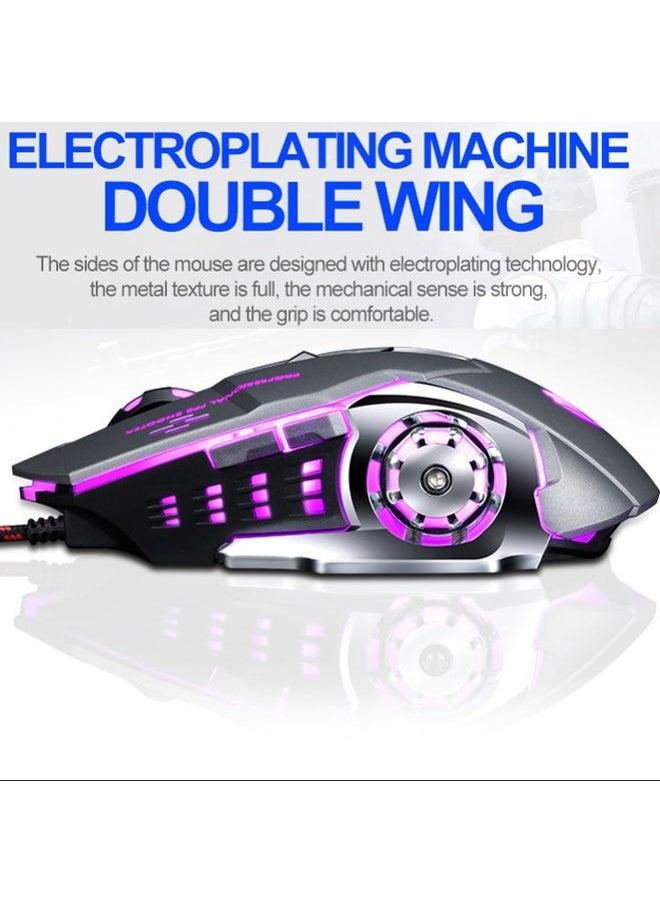 T-WOLF V6 USB Interface 6-Buttons 3200 DPI Wired Mouse Gaming Mechanical Macro Programming 7-Color Luminous Gaming Mouse, Cable Length: 1.5m(Macro Definition Silent Version White)