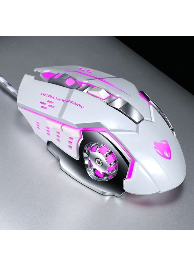 T-WOLF V6 USB Interface 6-Buttons 3200 DPI Wired Mouse Gaming Mechanical Macro Programming 7-Color Luminous Gaming Mouse, Cable Length: 1.5m(Macro Definition Silent Version White)