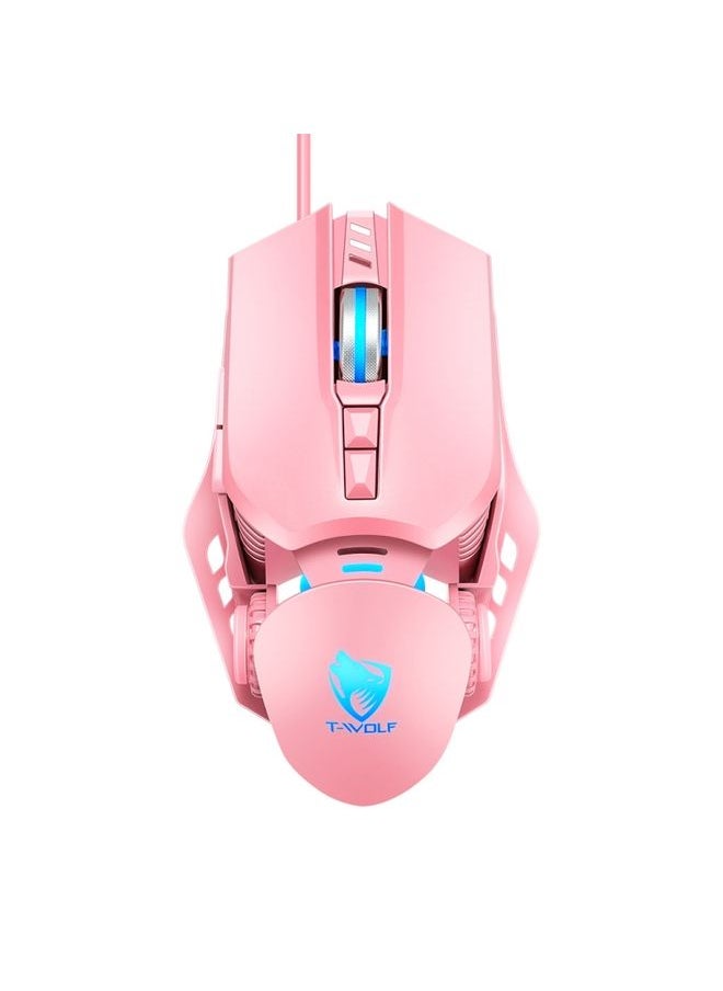 T-WOLF G530 USB Interface 7-Buttons 6400 DPI Wired Mouse Mechanical Gaming Macro Definition 4-Color Breathing Light Gaming Mouse, Cable Length: 1.5m( Pink)