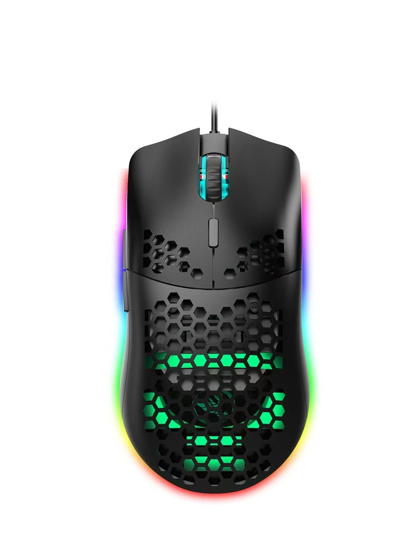 Minus Honeycomb Gaming Mouse - Light Weight RGB PC Mouse PC Accessories - USB Mouse Wired - Matte White Wired Gaming Mouse