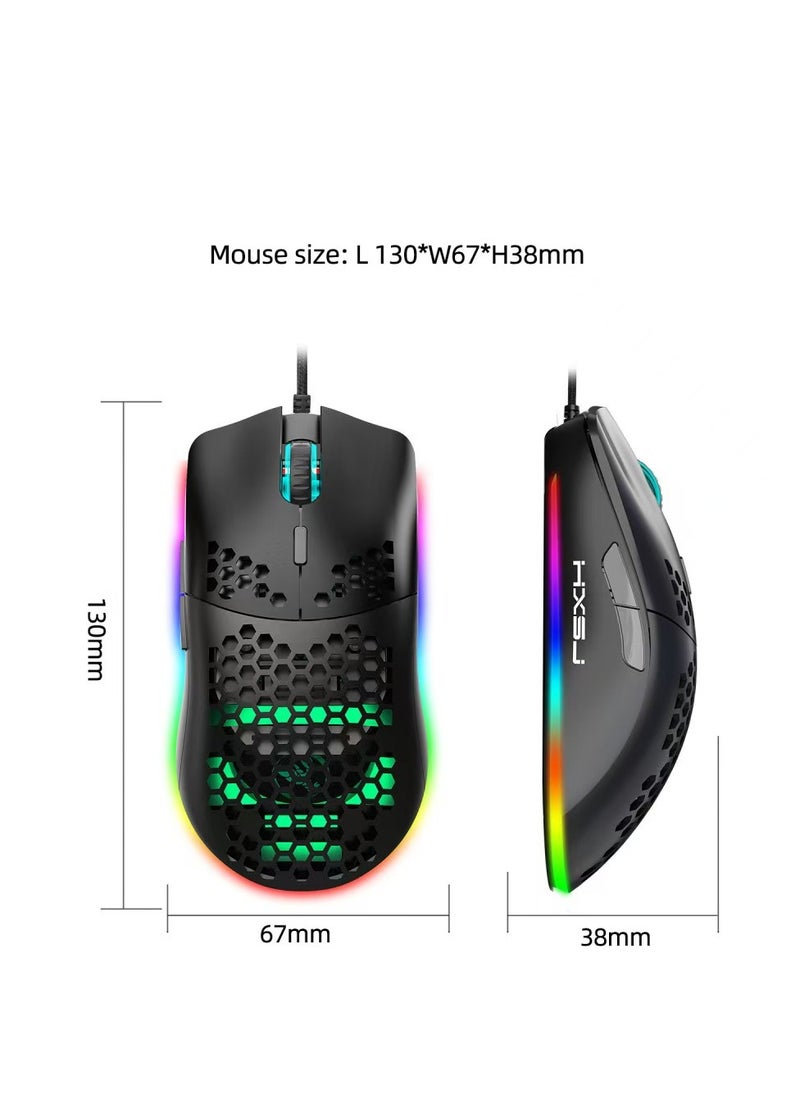 Minus Honeycomb Gaming Mouse - Light Weight RGB PC Mouse PC Accessories - USB Mouse Wired - Matte White Wired Gaming Mouse