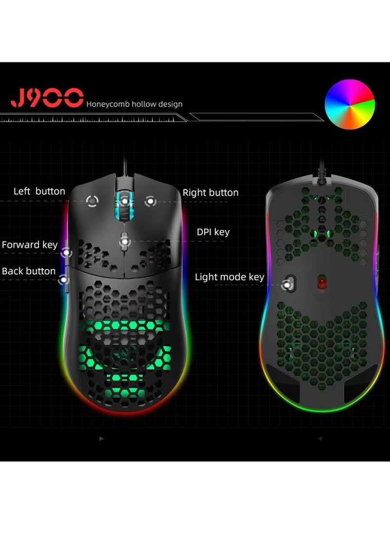 Minus Honeycomb Gaming Mouse - Light Weight RGB PC Mouse PC Accessories - USB Mouse Wired - Matte White Wired Gaming Mouse