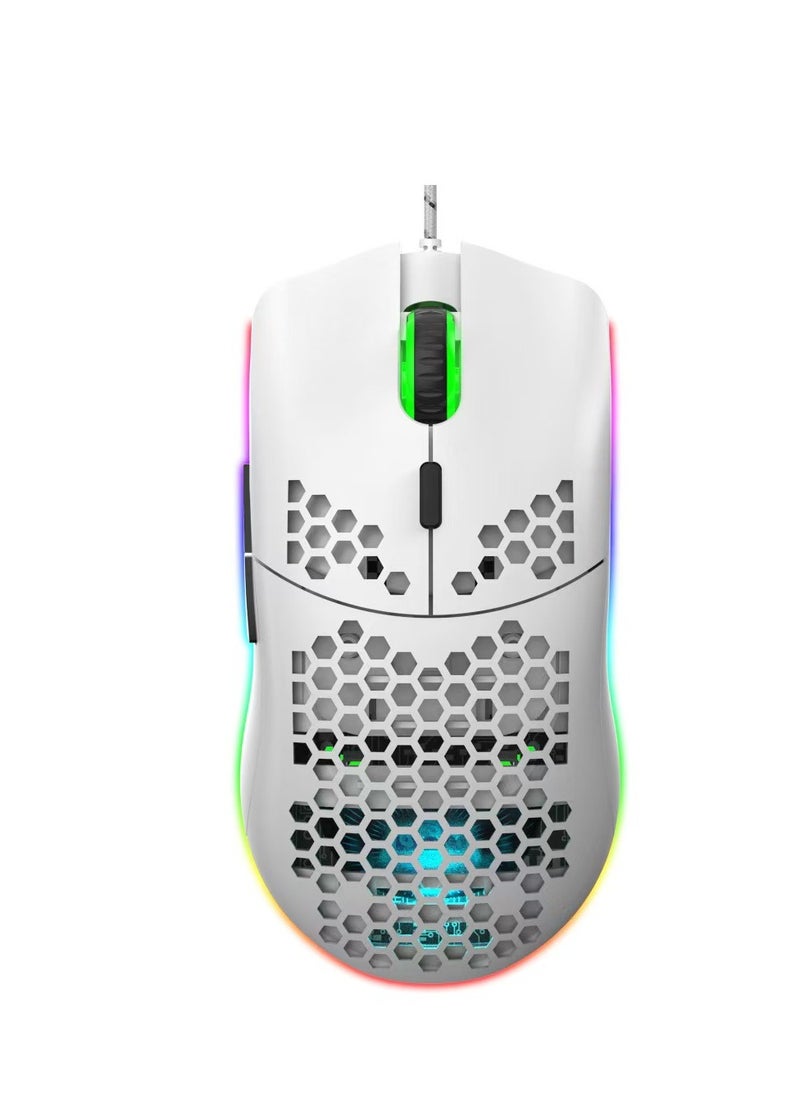 Minus Honeycomb Gaming Mouse - Light Weight RGB PC Mouse PC Accessories - USB Mouse Wired - Matte White Wired Gaming Mouse