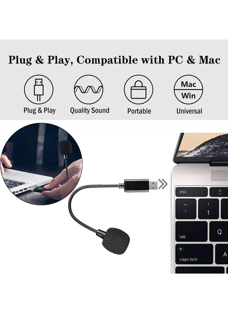 Mini USB Microphone for Laptop and Desktop Computer, with Gooseneck & Universal USB Sound Card, Compatible with PC and Mac, Plug & Play, Ideal Condenser Mic for Remote Work, Online Class