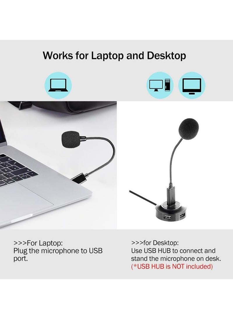 Mini USB Microphone for Laptop and Desktop Computer, with Gooseneck & Universal USB Sound Card, Compatible with PC and Mac, Plug & Play, Ideal Condenser Mic for Remote Work, Online Class