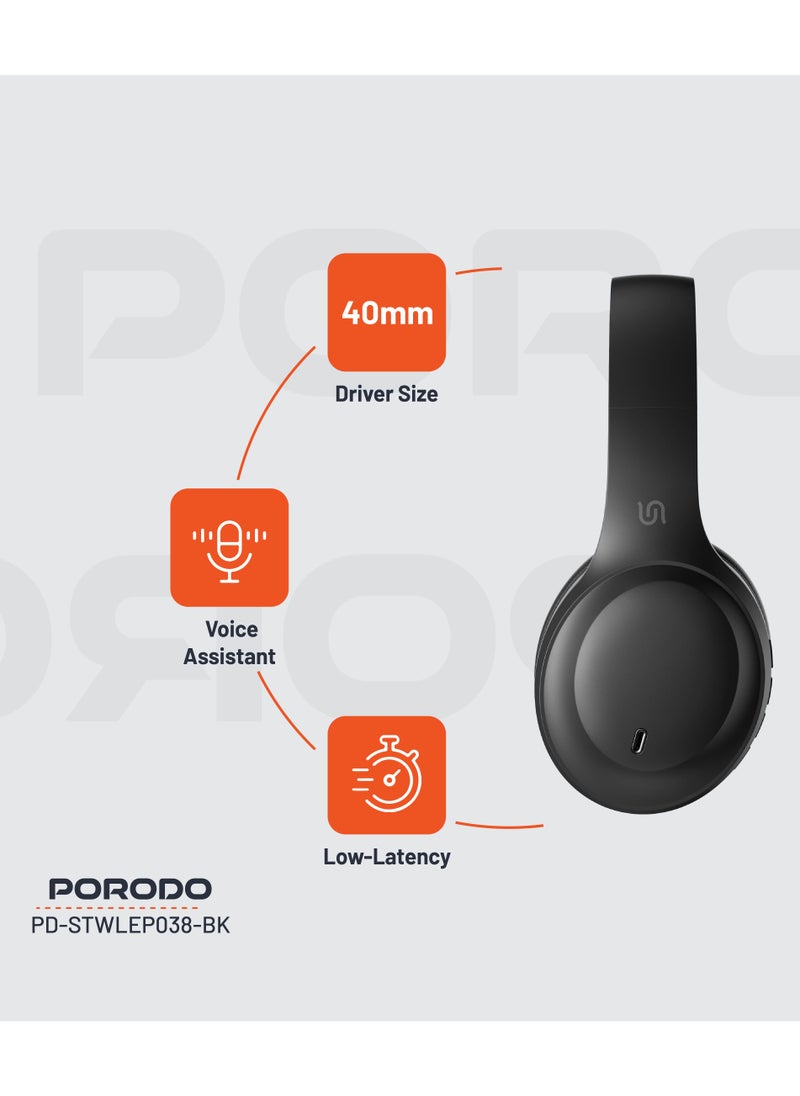 Primo Wireless Headphone with ENC & Low-Latency / Gaming Mode / Powerful Bass / Crisp Treble - Black