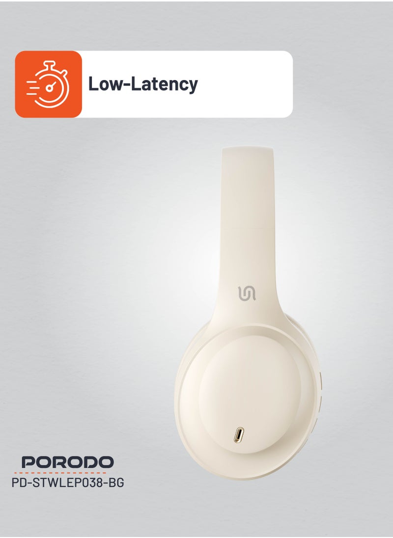 Primo Wireless Headphone with ENC & Low-Latency / Gaming Mode / Powerful Bass / Crisp Treble - Beige