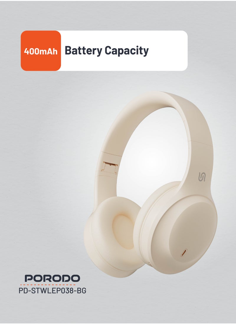 Primo Wireless Headphone with ENC & Low-Latency / Gaming Mode / Powerful Bass / Crisp Treble - Beige