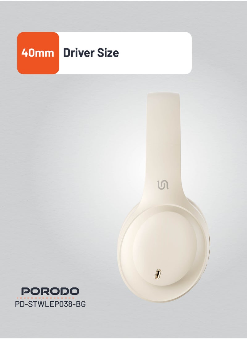 Primo Wireless Headphone with ENC & Low-Latency / Gaming Mode / Powerful Bass / Crisp Treble - Beige