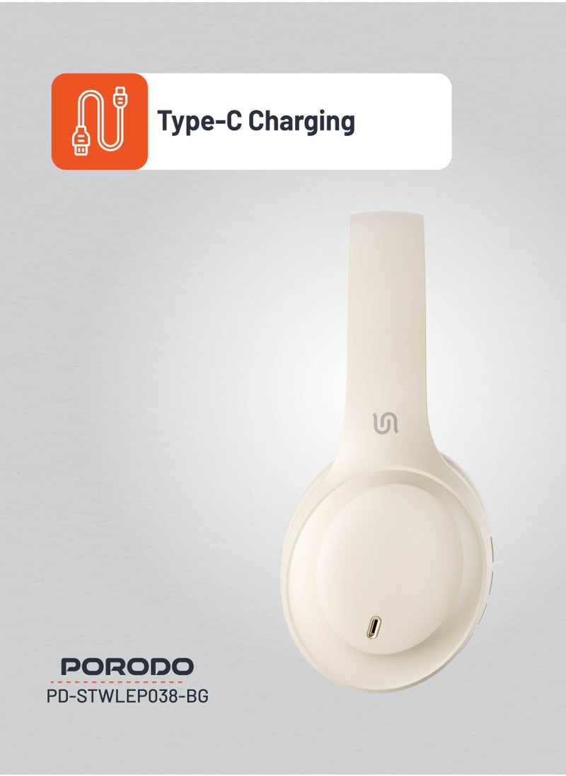 Primo Wireless Headphone with ENC & Low-Latency / Gaming Mode / Powerful Bass / Crisp Treble - Beige